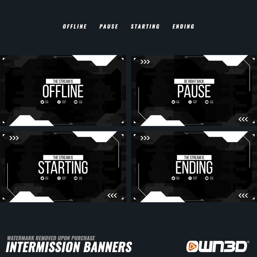 Dark Glitch Intermission Banner - Offline, Pause, Start & End Screens