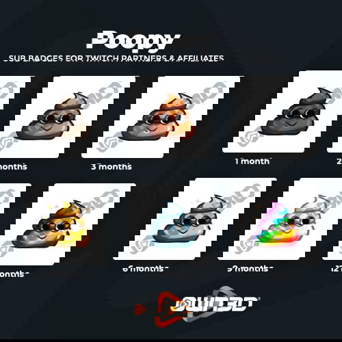 Poopy Kick Sub Badges - 6 Pack
